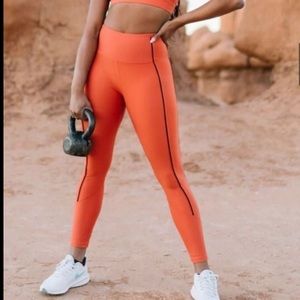 Zyia Active Burnt Orange Ribbed High Waisted Legging